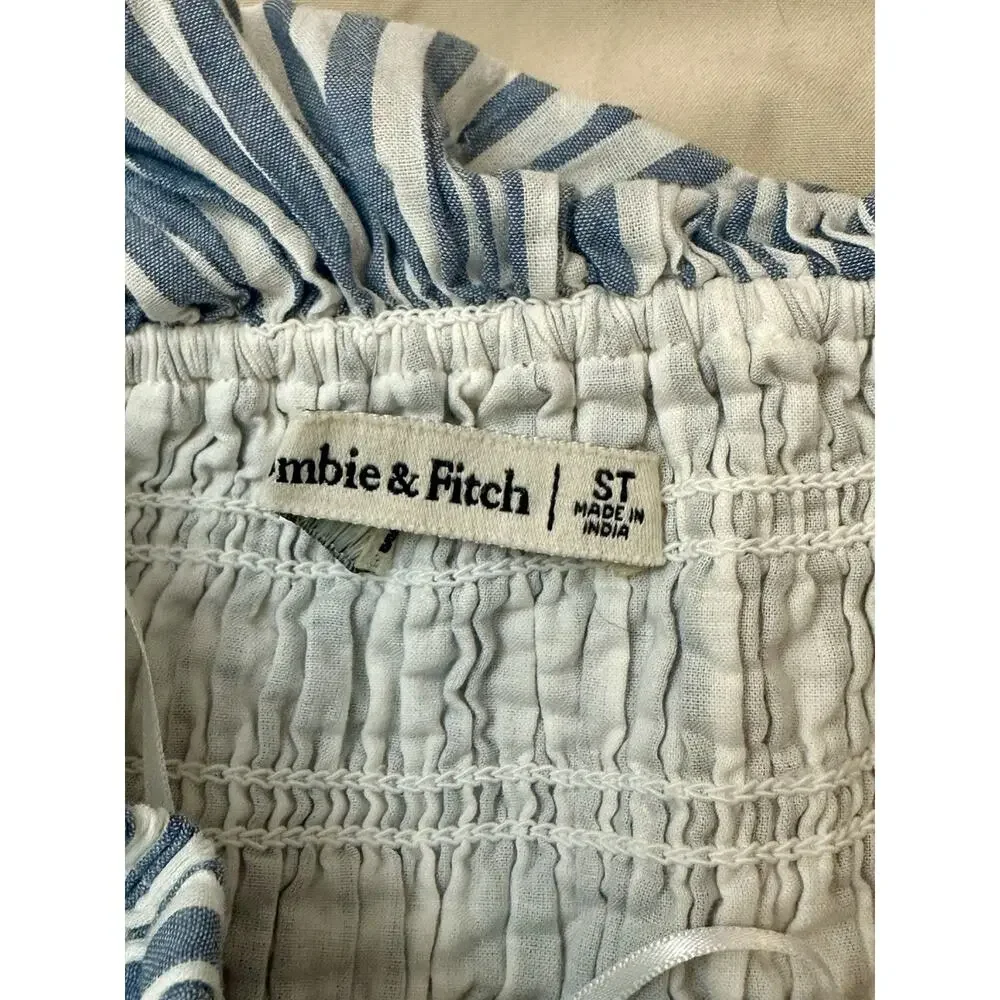 Abercrombie Off The Shoulder Smocked Mini Dress Striped Size Small Tall Preppy - Picture 6 of 9